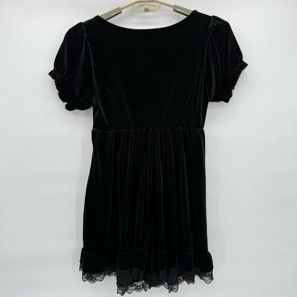 Cosmic Aura Black Velvet Lace Trim Romper XL Whimsigoth Goth Emo - Picture 3 of 6